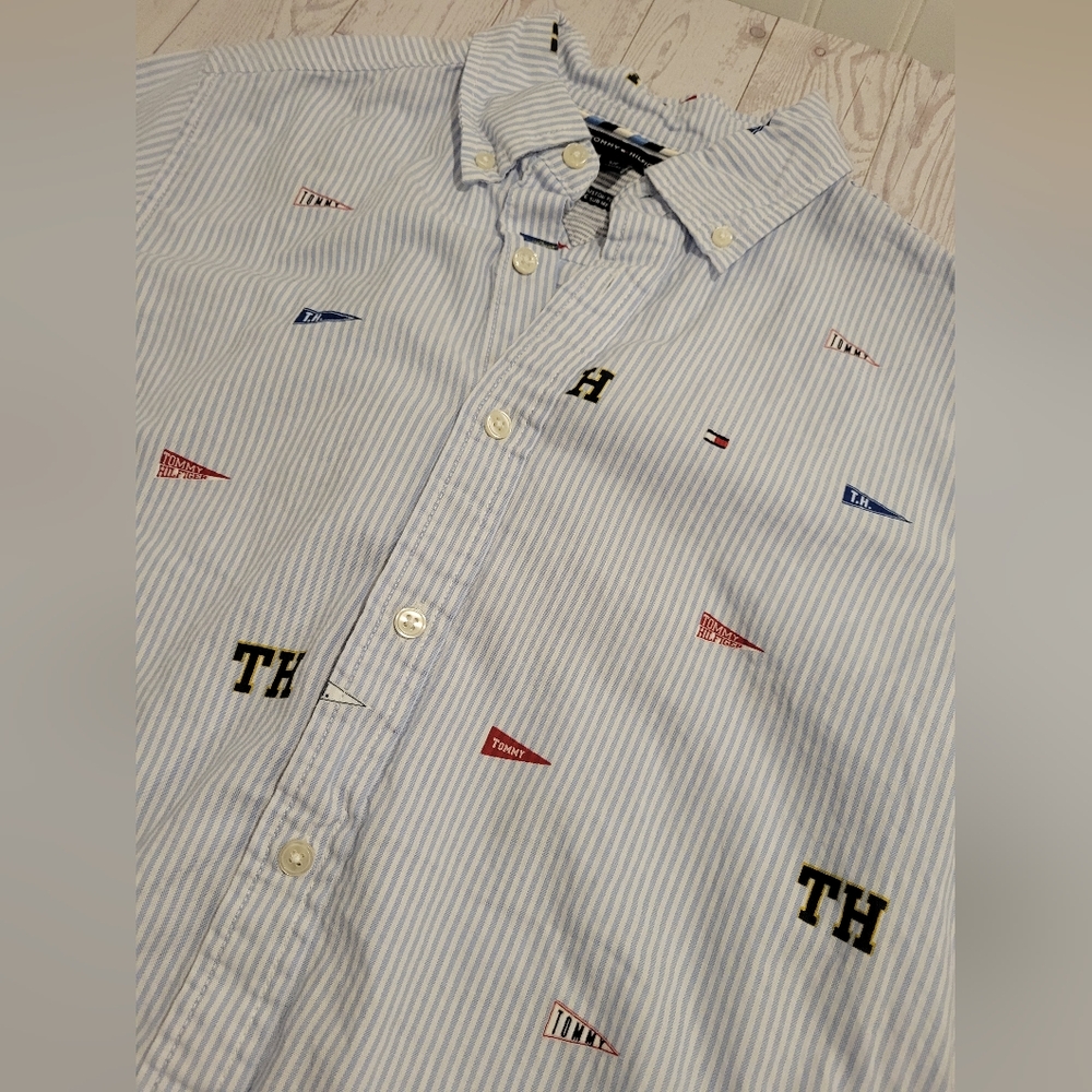 Tommy Hilfiger Mens Button Shirt Nautical Flags Striped Small